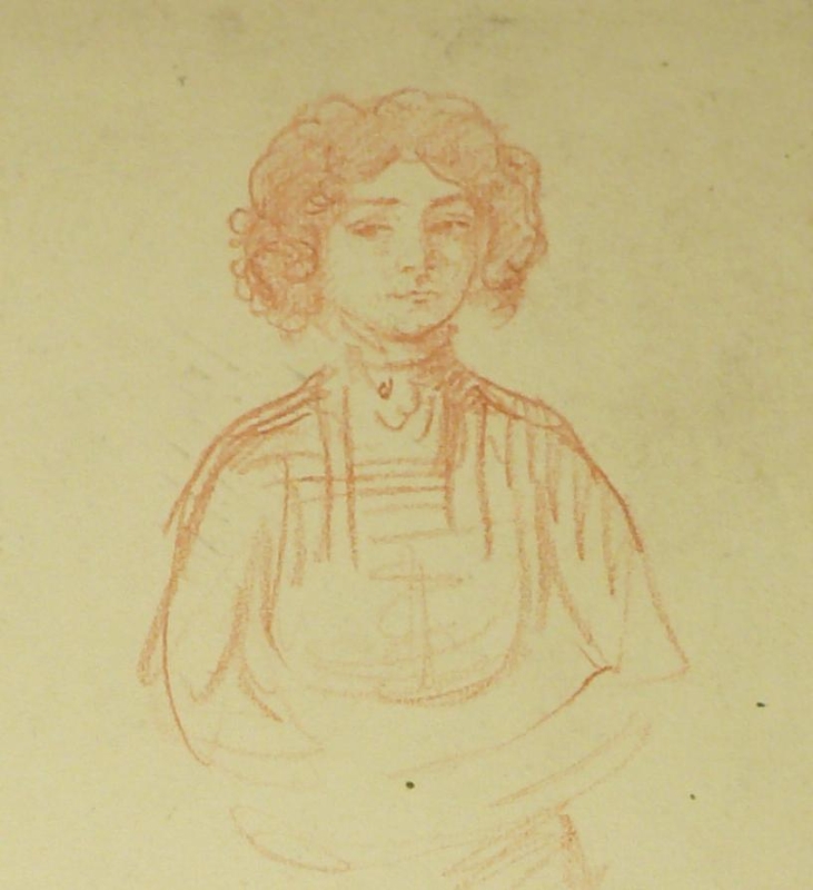 M 57 Red conte drawing of a young lady